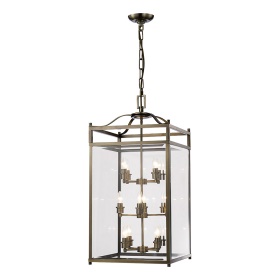 IL31115  Aston Glass Square Pendant 12 Light (22.2kg) Antique Brass